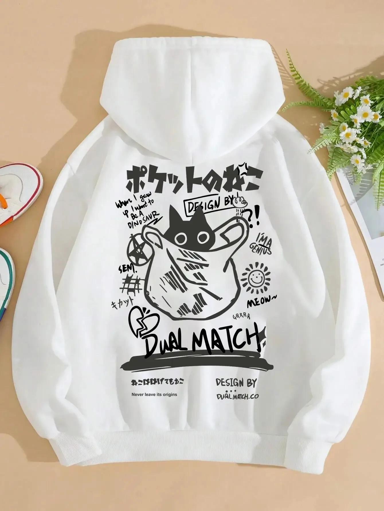 

New Cartoon Cat Printing 2025 New Winter Top Hoodie Long Sleeve Women s Casual Sweatshirt Pullover Autumn Clothing XL