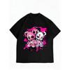 Damen Freizeit T-Shirt Schwarz Cartoon Panda Paar Print Sommer Top Streetwear Mode Grafik T-Shirt für den täglichen Gebrauch