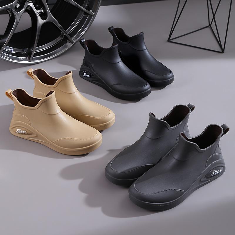 Men's Rain Boots Short Tube Casual Waterproof Shoes Non-slip Work Shoes Plus Velvet Warm Fishing Rain Boots