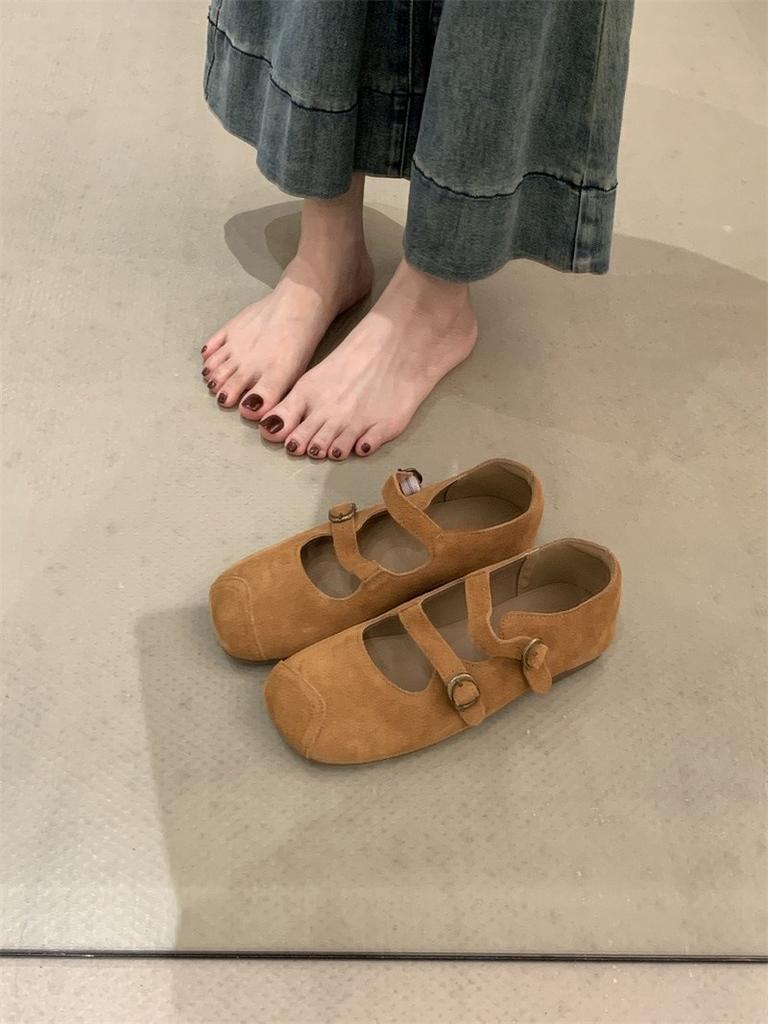 Vintage matte word with ugly cute Mary Jane shoes late evening breeze flat ballet shoes