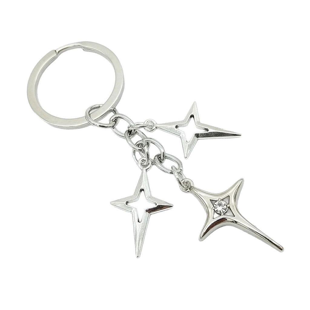 Elegant Cutout Four Pointed Star and Moon Keychain Pendant Durable Alloy Lightweight for Women Gift Bag Charm Accessory
