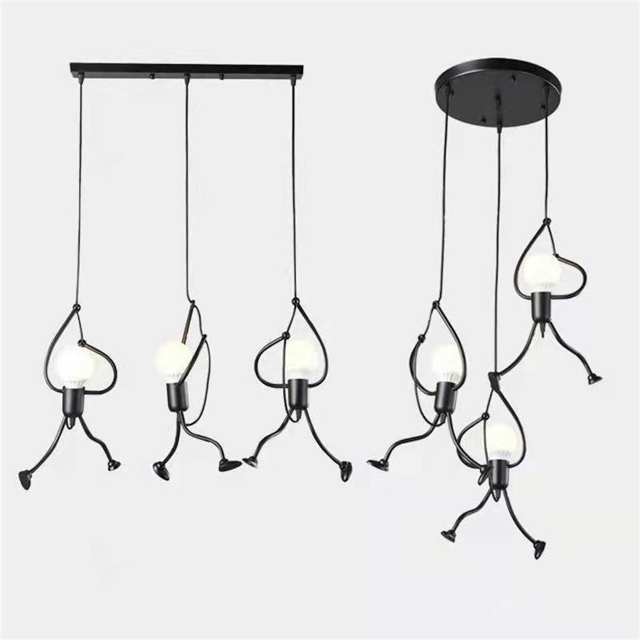 Novelty Iron Little Man LED Pendant Light E27 Cartoon People Children's Room Hanging Lamp Climbing Man Kids Suspension Luminaire