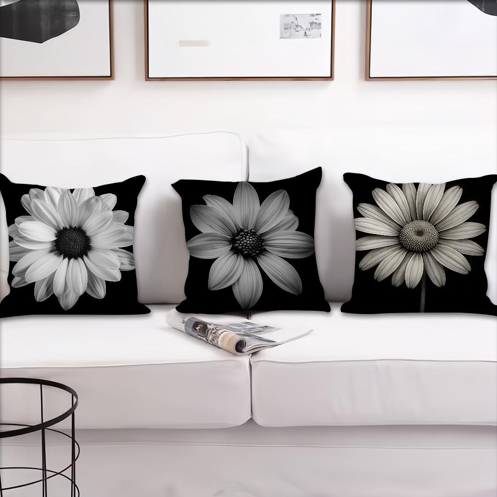 Black White Flowers Cushion Cover For Pillow Printing Sofa Decoration Home Car Room Coffee Shop Office Nordic Simplicity