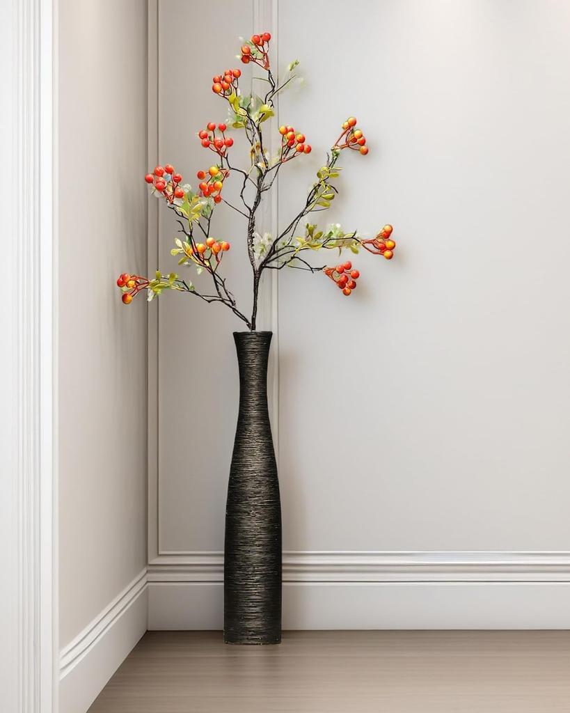 Black Ceramic Floor Vase  20.5 Inch Tall Decorative Vessel  Modern Rustic Design for Dried Flowers and Branches  Living Room Bedroom Home Decor