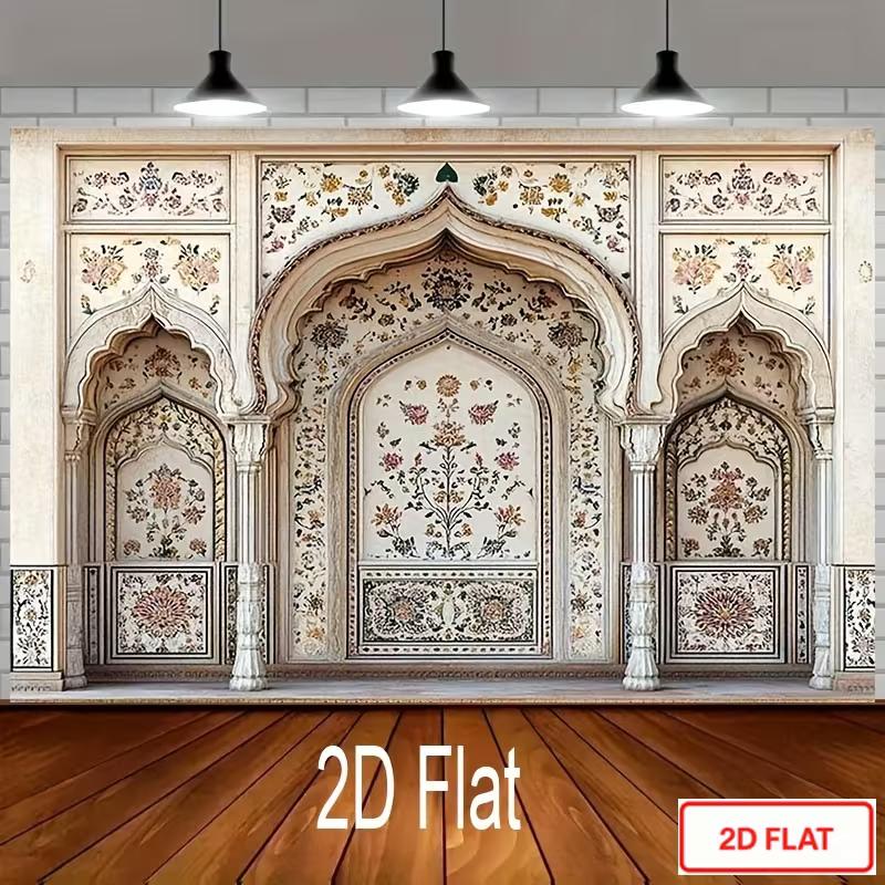 

2D Mughal Arch Photography Backdrop Indian Floral Print Photo Background for Party Studio 47.2x31.5inch/120*80cm