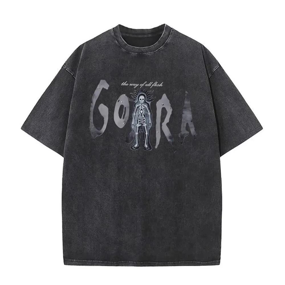 Gojira Drzewo Życia Vintage Acid Wash Dwustronny Graficzny Czarny T-shirt Oversize | Fan Zespołu Progressive Metal Streetwear Merch Koszulka