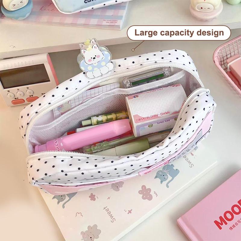 Kreskówkowy Uroczy Kot w Kropki Piórnik Duża Pojemność Wielowarstwowa Torba na Artykuły Szkolne Piórniki Artykuły Szkolne dla Uczniów