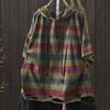 Women Vintage Striped T-Shirts Hooded Spring Summer Short Sleeve Female Casual Loose T-Shirts