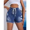 Pantaloncini di Jeans con Coulisse in Vita per Donna Vita Alta Elasticizzati Strappati con Fori Pantaloni Corti con Frange