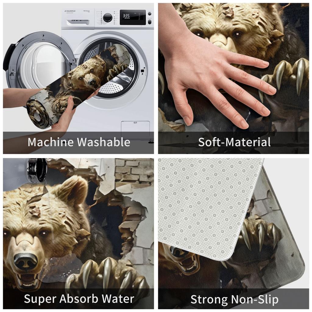 3D Optical Illusion Bear Doormat Non-Slip Bath Kitchen Mat Living Room Floor Door Entrance Carpet Rug