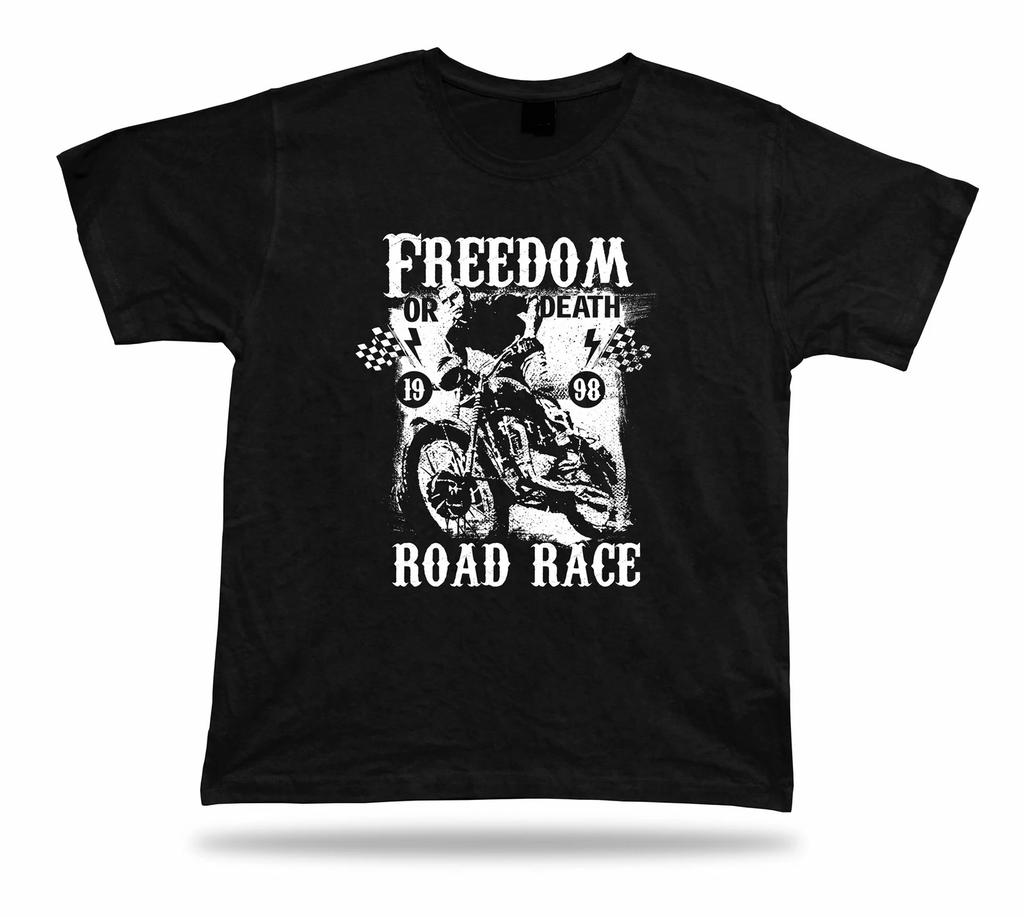 T-Shirt T-Shirt Geburtstag Geschenkidee Freiheit Tod Straßenrennen Rad Motorrad Flagge