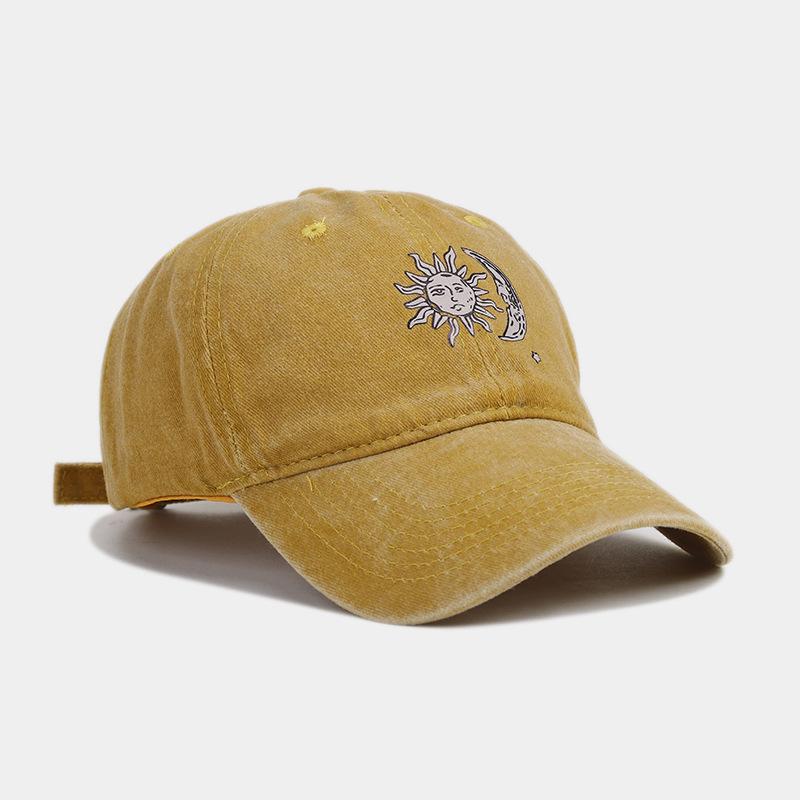 Neue Wärmeübertragung Sonne und Mond Muster weiches Oberteil Baseballkappe Paar Europäische und Amerikanische gewaschene Retro-Kappe