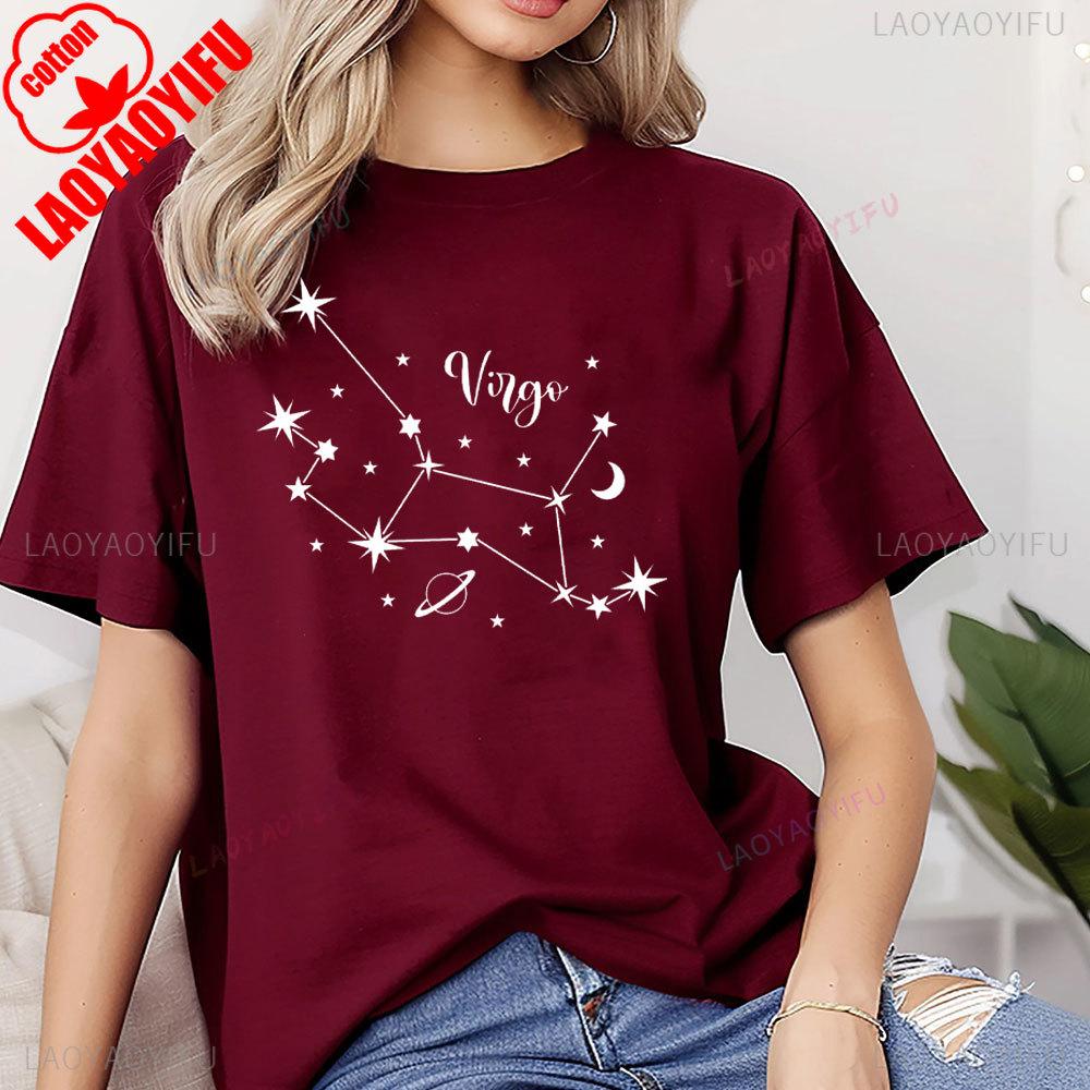 2025 Lustiges Astrologie Damen T-Shirt Sommer Hochwertige T-Shirts Jungfrau Grafik Aufdruck Kurzarm Shirt für Unisex und Damen