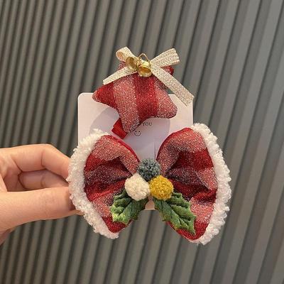 Koreanischer Retro-Weihnachtshaarschmuck: Süße Haarnadeln mit Schleife und Entenschnabel-Glockenclips für Kinder