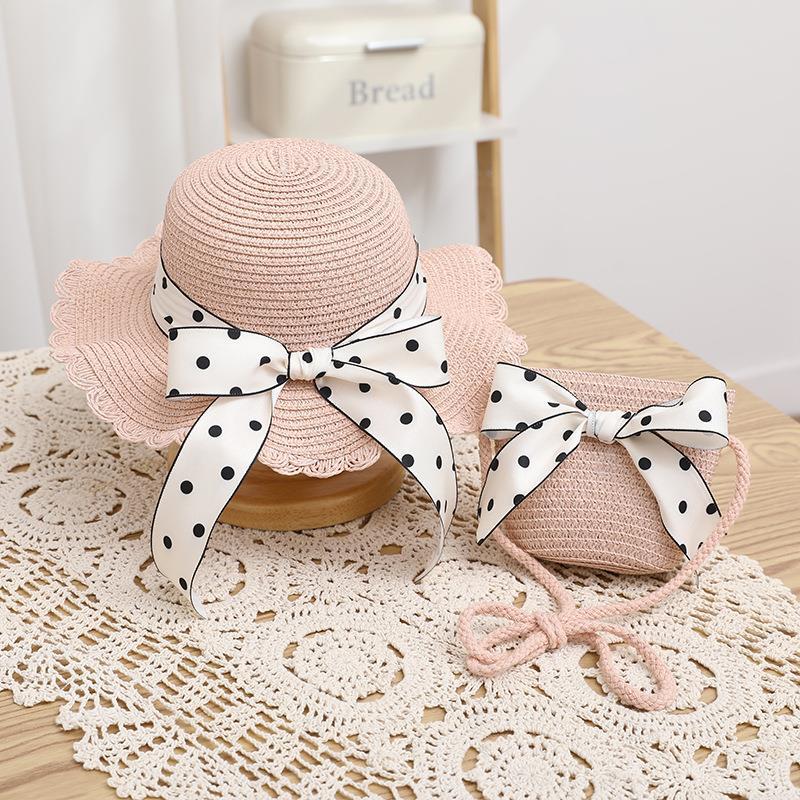 Children's sun hat children's summer new straw hat sub bag set baby sun protection beach hat sun bucket hat