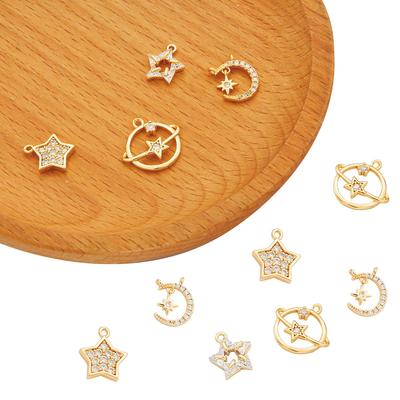 Copper Planet Moon Zircon Charm Pendant for DIY Bracelet Necklace Accesories