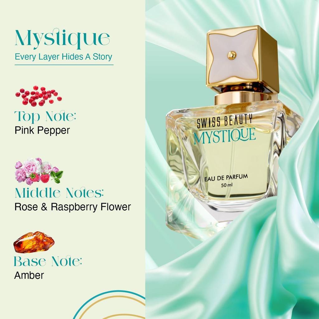 Swiss Beauty Mystique EDP | Long-Lasting | Everyday Wear | Top Note: Pink Pepper | Middle Notes: Rose & Raspberry Flowers | Base Note: Amber