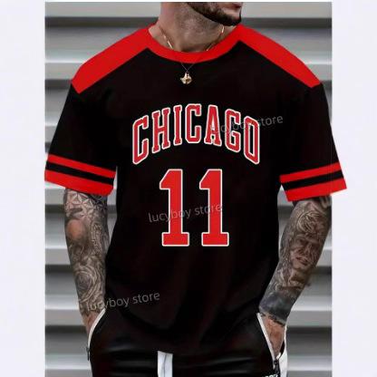 Men's Casual 3D Chicago No. 11 Printed T-Shirt Men's Short Sleeve Sportswear T-Shirt Vintage Extra Large