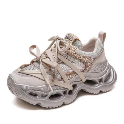 Fashion 6.5CM Women Thick Sole Platform Casual Sneakers Summer Mesh Breathable Mixed Colors Rhinestone Outside Height Increasing Shoes