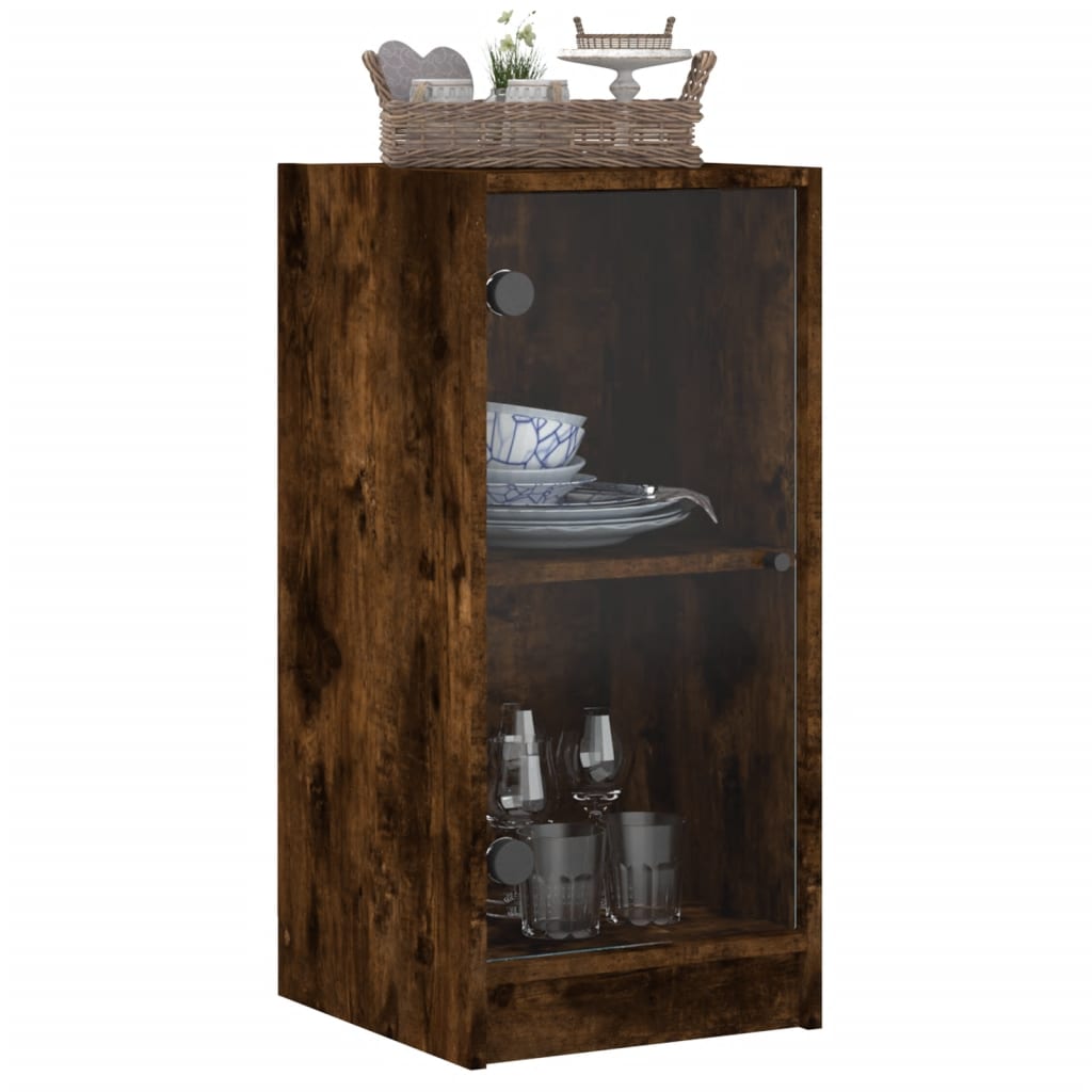 Vidaxl Cabinet With Glass Doors, Smoked Oak, 35X37X75.5 Cm