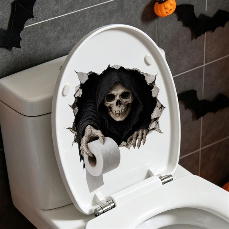 6-Piece Halloween Horror Toilet Stickers Bathroom Wall Decal Set, Water-Resistant PVC Characters for Smooth Toilet, Tile, and Other Flat Application