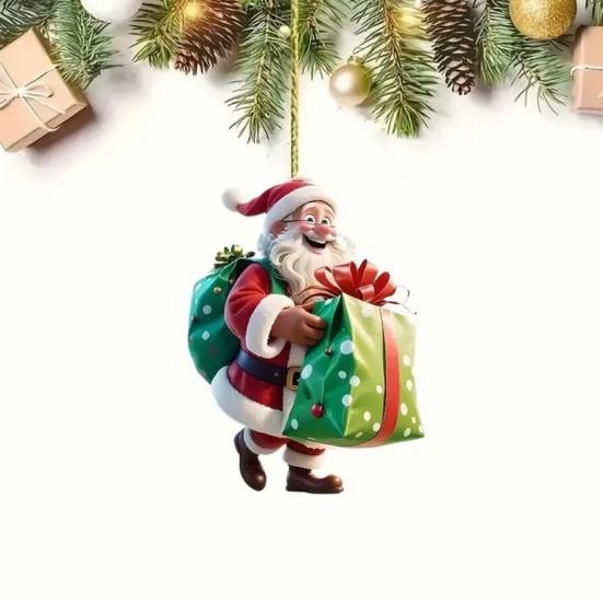 Santa Claus Acrylic Hanging Ornament 3D Effects Easy To Hang On Trees Garlands Wreaths Pendant Festive Home Decor