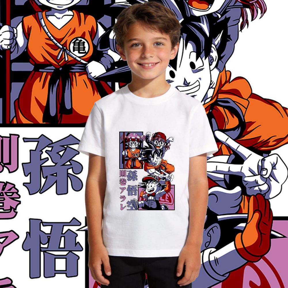 Dbz Goku x Arale Anime Print Kids Cotton T Shirt Boys Girls Casual Tee Soft Breathable Top