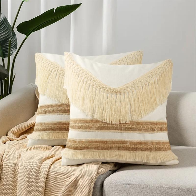 Pillow Case Decorative Pillow Covers 45x45cm with Textured Fringe Design for Elegant and Unique Home Decoration