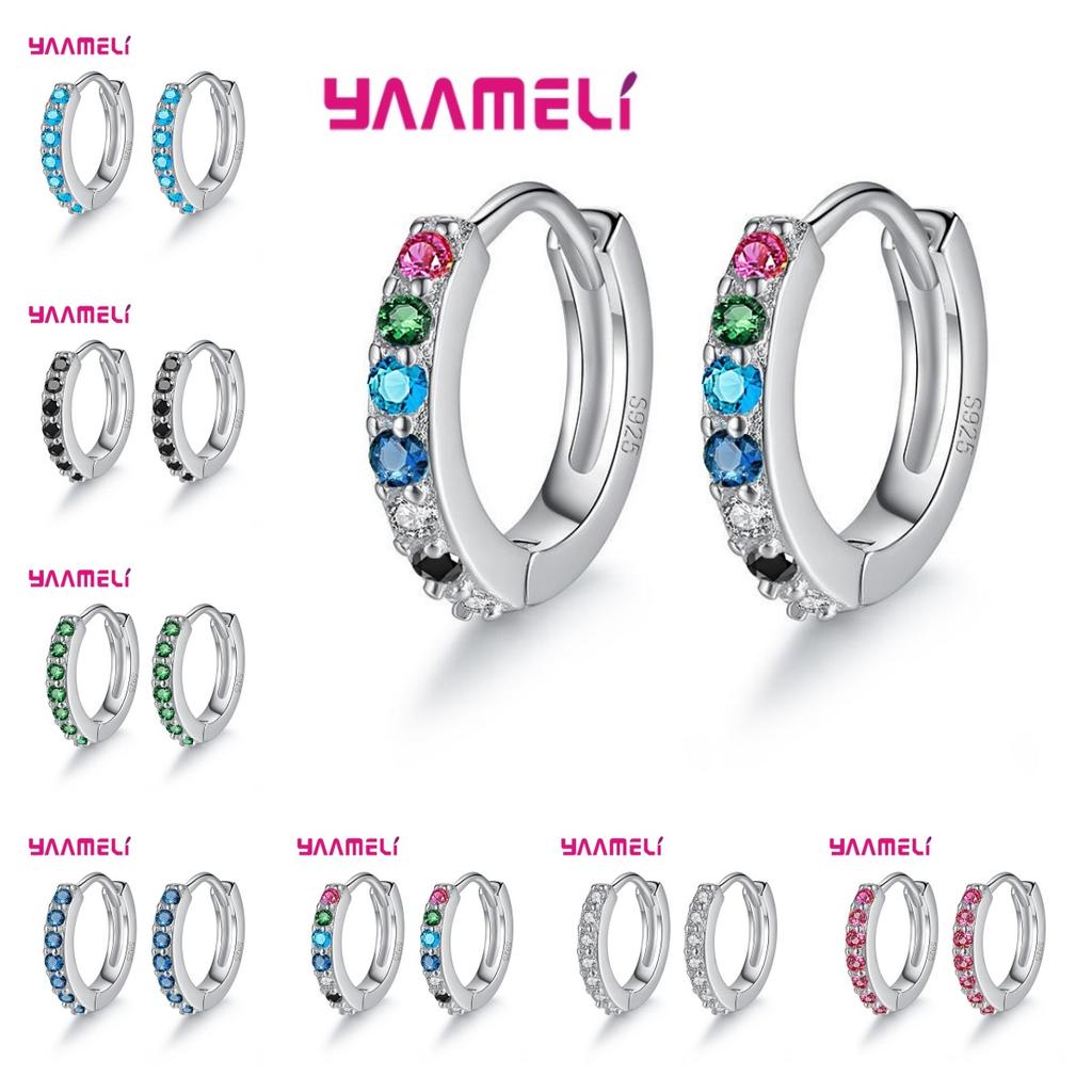 Classic 925 Silver Multicolor Cubic Zircon Small Hoop Earrings for Women Girls Wedding Party Fashion Jewelry Gifts