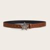 European American Style Edgy Everyday Brown Textured Snap-Closure Belt Fashionable Star Print Pattern Unisex Leather Belt