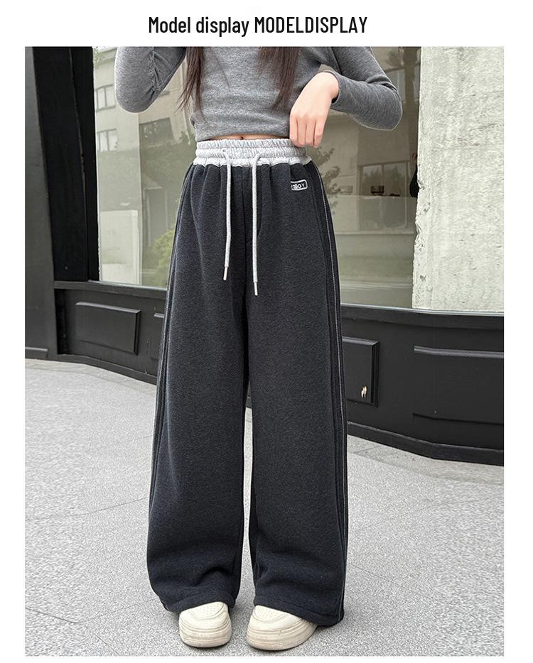 Girls' 2025 Fleece Wide-Leg Sweatpants - Fashionable, Thick, Casual Sports Pants for Autumn and Winter