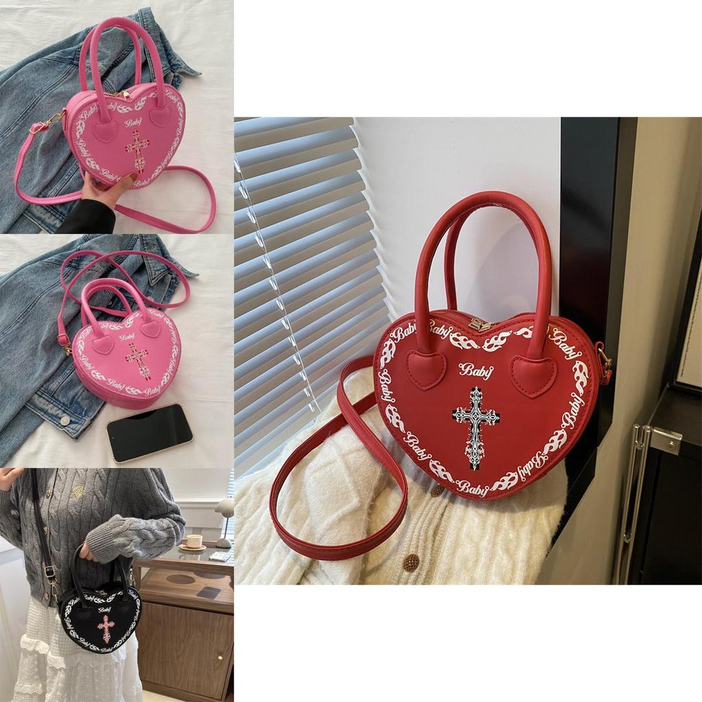 Fashionable Heart-shaped Pu Crossbody Bag For Women With Letter Details