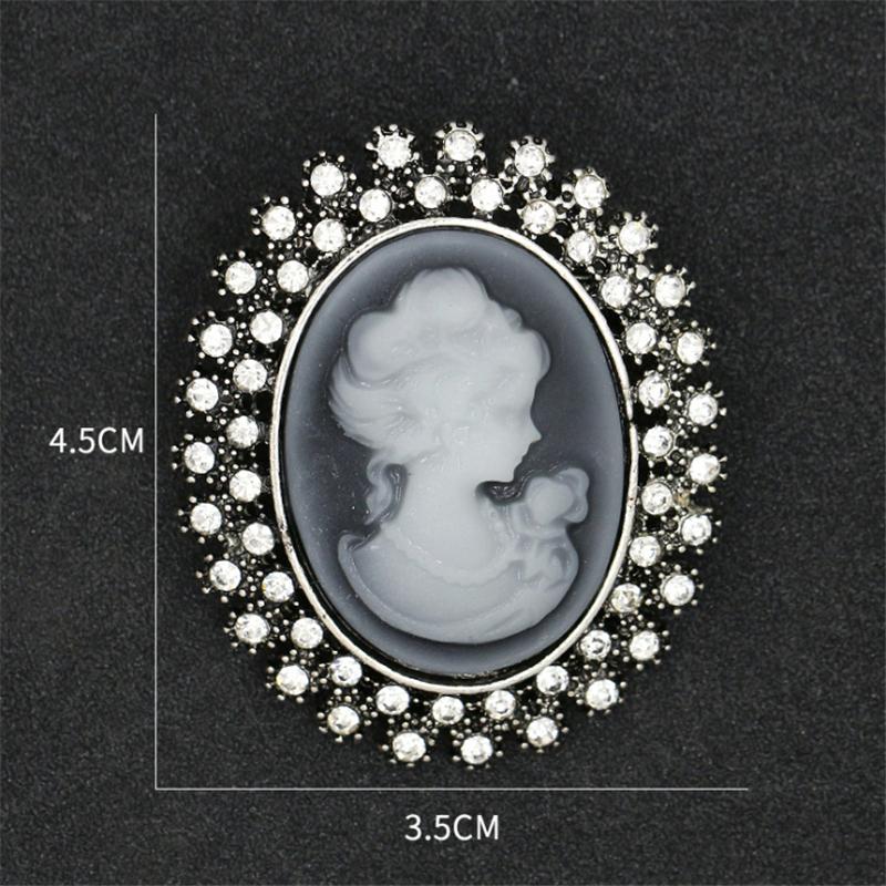 Crystal Rhinestones Cameo Vintage Brooches for Women Queen's Cameo Beauty Head Brooch Pin Clothing Accessories Girls Gifts