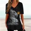Summer V-neck 3D Cartoon Cat Printed Top Fashionable Casual Short Sleeved Women's T-shirts