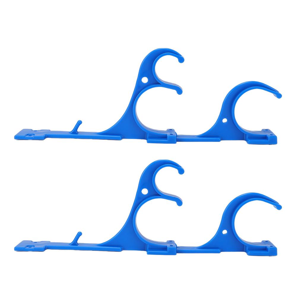 2PCS Pool Fence Hooks, Plastic Double Hook Design for Telescopic Poles Hose Brushes Brooms, with Screws for Pool Equipment Organization Outdoor Storag