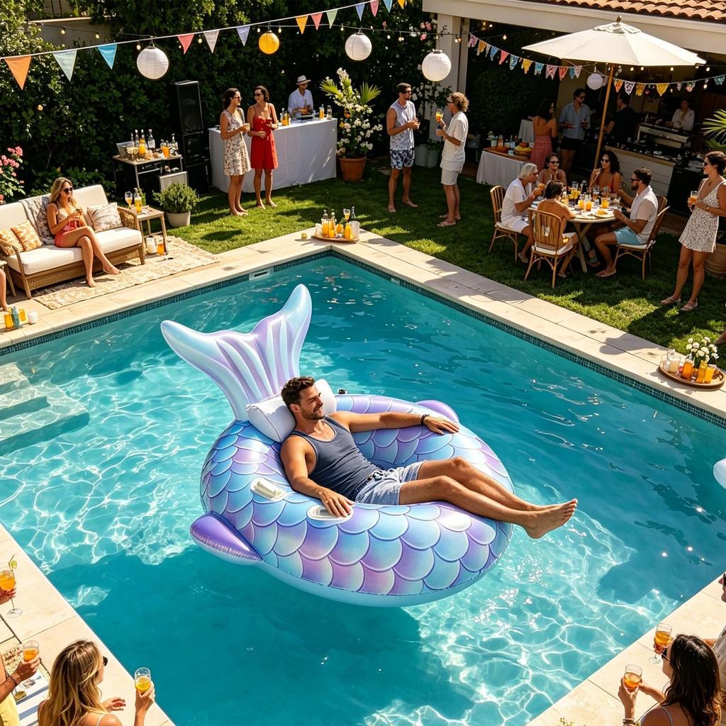 Inflatable Mermaid Tail Pool Chair Portable Float with Cup Holder & Backrest for Kids Adults Beach Lake River Party Summer