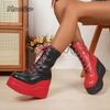 Color Blocked Side Zip Wedge Heel Mid-Calf Boots  Thick Sole Punk Gothic Boots For Women Front Lace Up Platform Shoes Botas