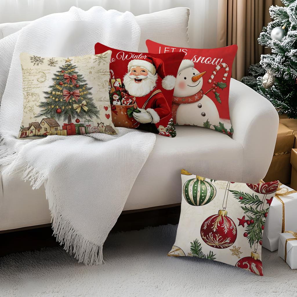 Santa Claus Snowman Series Cushions Pillowcase Polyester Cushion Cover Throw Pillow Sofa Decoration Pillowcover Home Car Decor