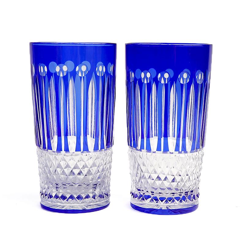 Edo Kiriko Blue Wine Drinking Glass Cup Lead-free Crystal Glass Blue Hand-blown Hand-carved Glasses Best Gift For Wedding