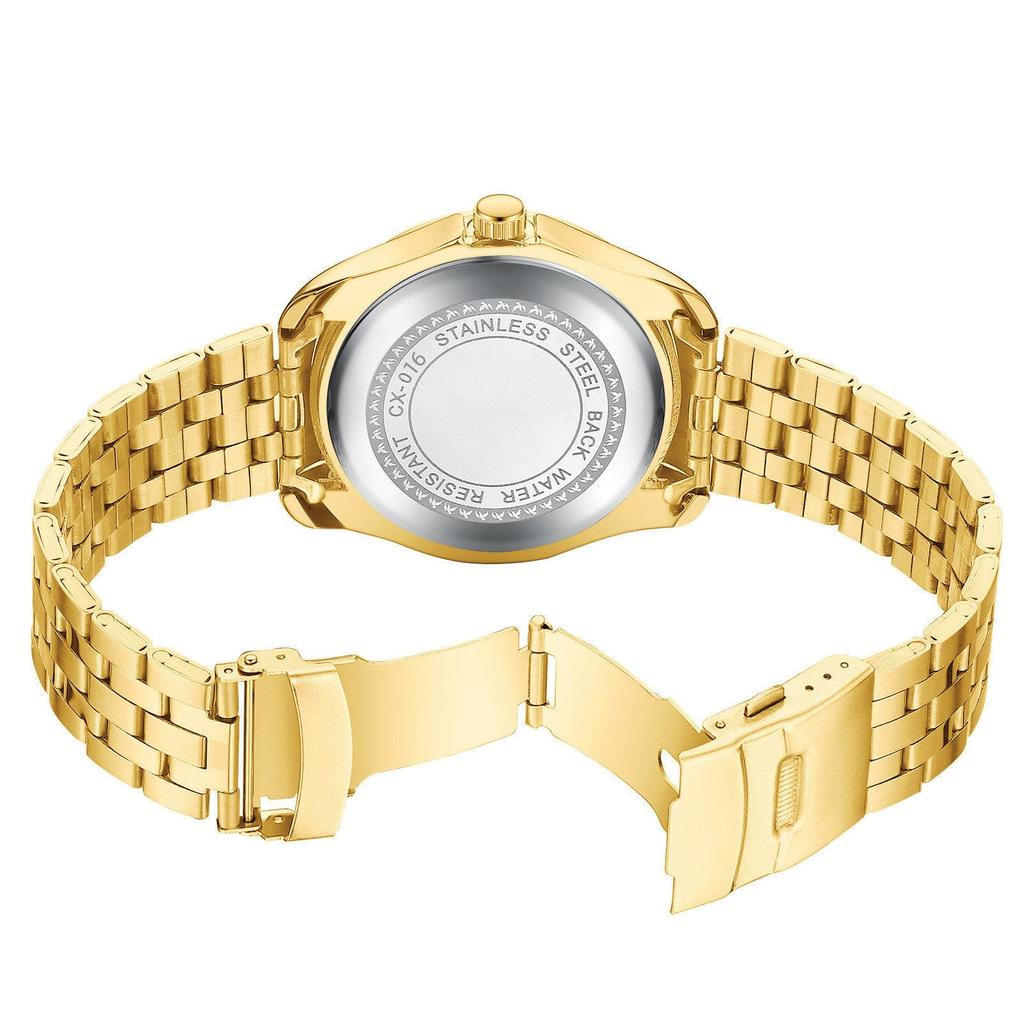 Watch Men Stainless Steel Calendar Gold 3ATM Water Resistant Luminous Analog Display Simple Fashion Quartz Watch Men Fashion Accessory - Birthday