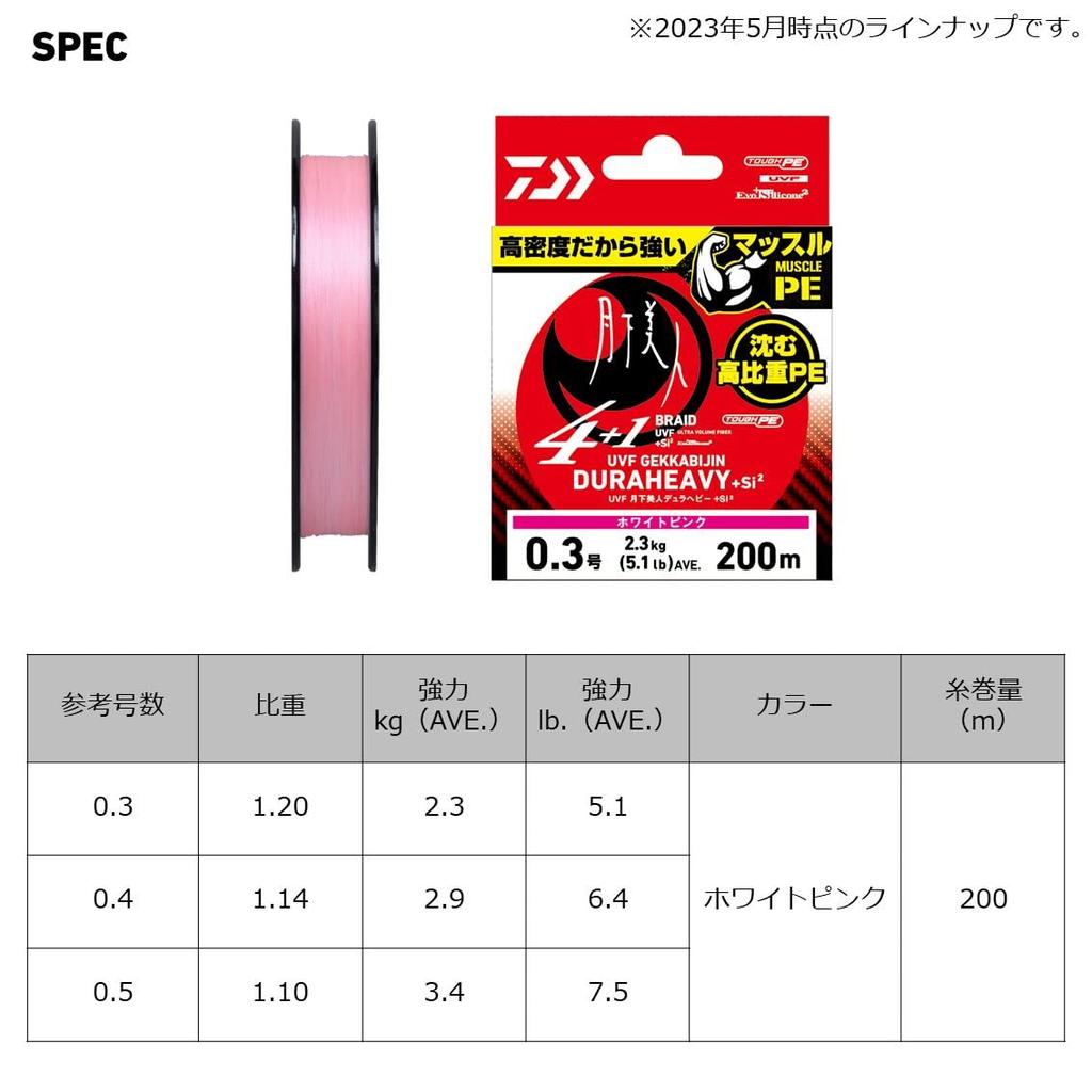 Daiwa PE Line UVF Gekkabijin Dura Heavy White Pink X4+1+Si2 0.5-200