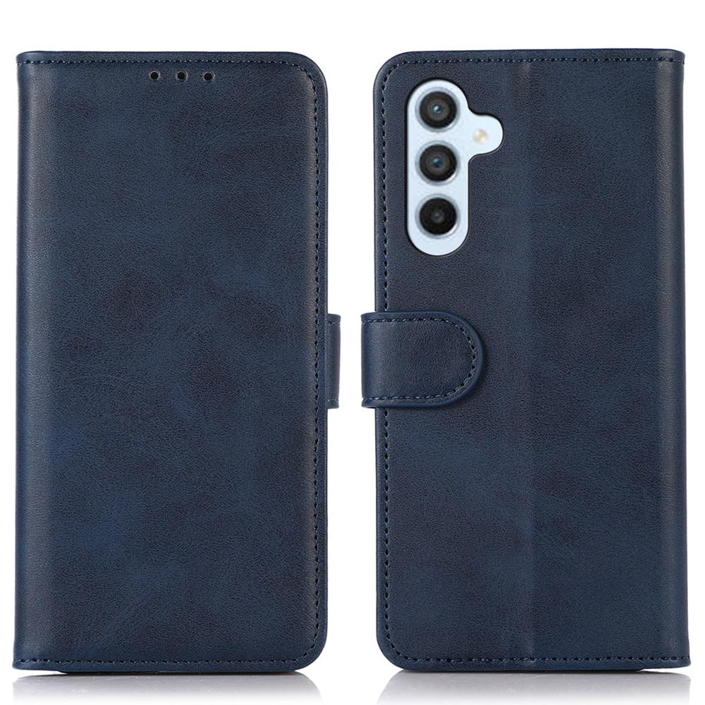 

For Samsung Galaxy A15 4G Case Cowhide Texture Leather Cell Phone Stand Cover Blue