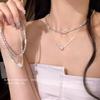 Sweet Cool Babes Summer Double Pearl Necklace Broken Silver Collarbone Chain