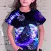 Summer Round Neck 3D Butterfly Pattern Printed Top Fashionable Casual Short Sleeved Children's Girl T-shirts