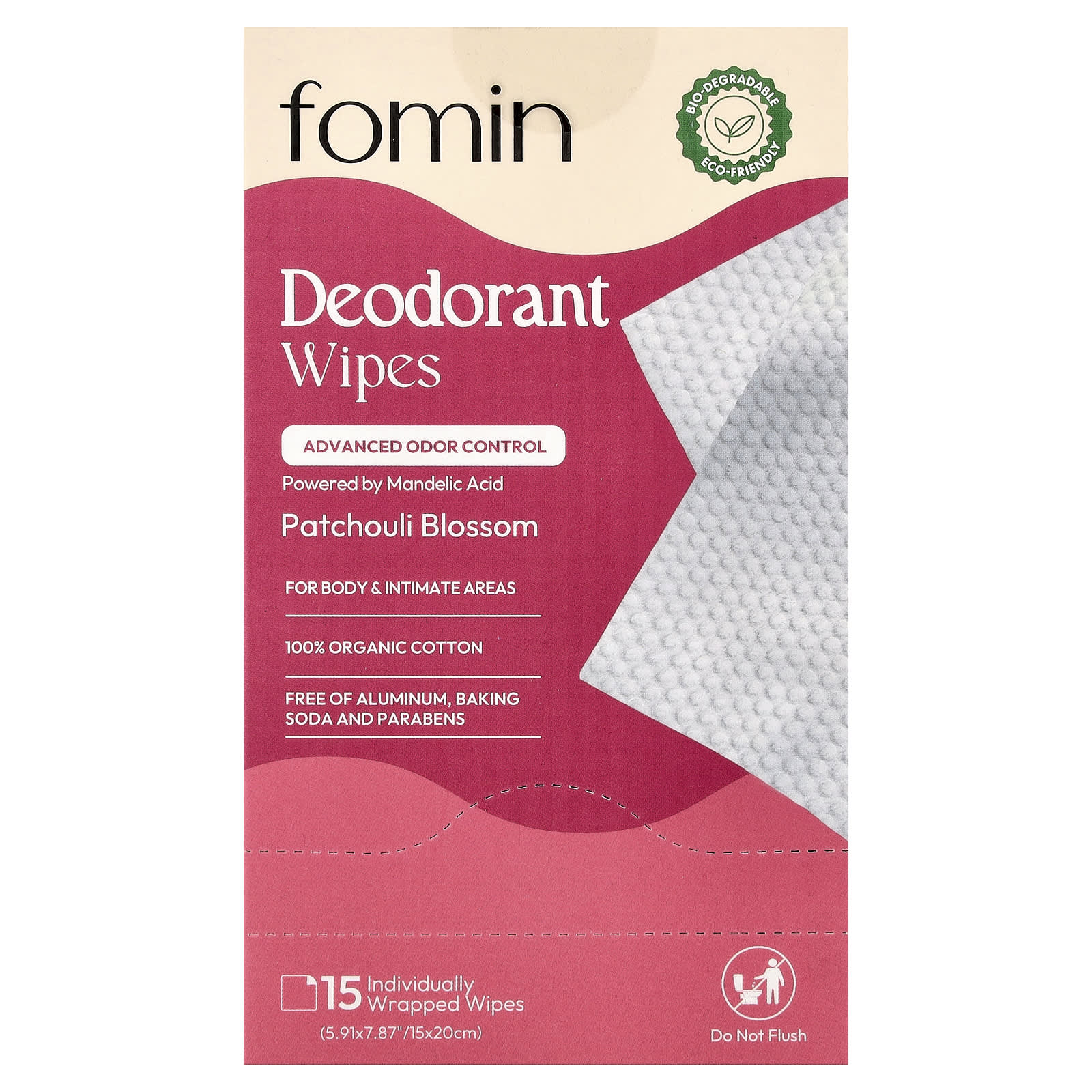 

fomin, Deodorant Tissues, Patchouli Blossom, 15 Individually Wrapped Wet Tissues