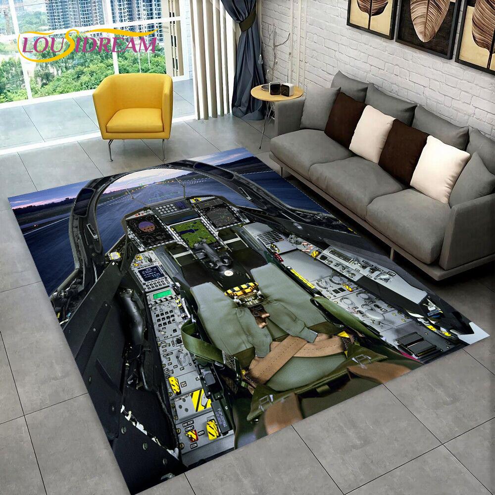 Kobercová podložka do kokpitu stíhacího letadla pro domácí obývací pokoj ložnici pohovku Rohožka Dekorace, Velký koberec Protiskluzová podložka na podlahu