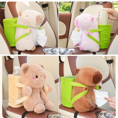 Car Tissue Boxes Capybara Plush Trash Bins Cute Interior Trash Car Storage Bucket Female Umbrella Key Phone Storage Box