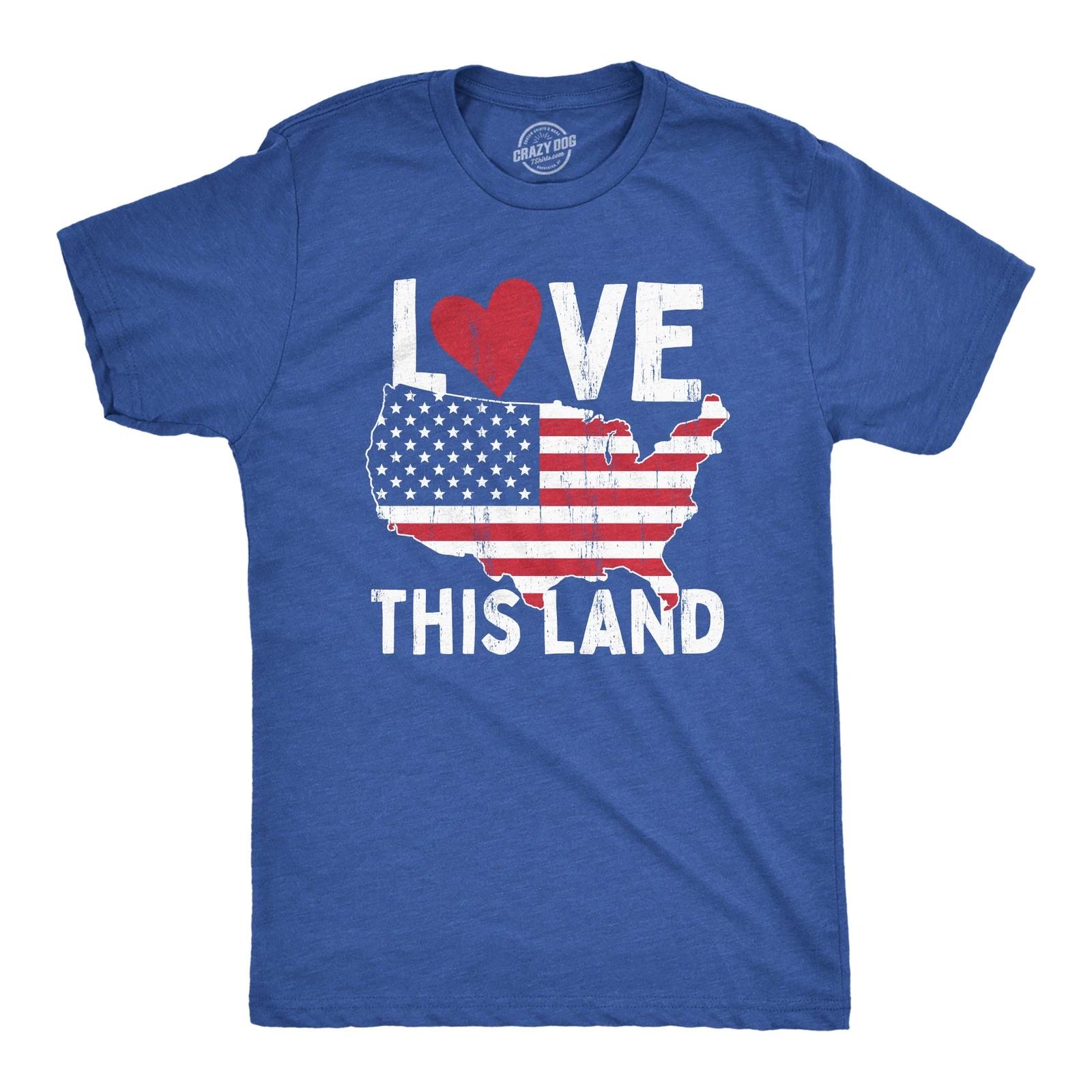 Mens Love This Land T Shirt Awesome Party Patriotic United States Flag Graphic XL