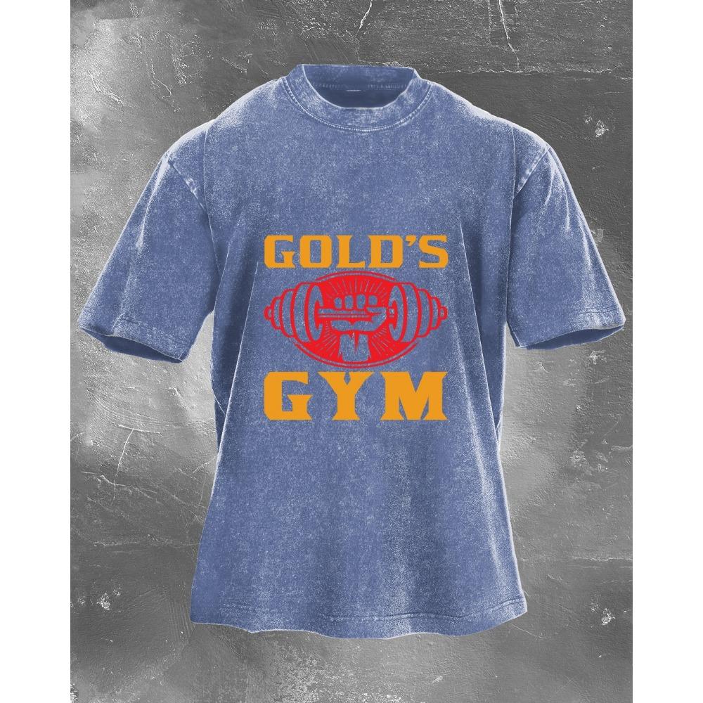 Hoge Kwaliteit Zomer T-shirts Casual Los Goud Sportschool Bedrukte Tees Mode Vakantie Korte Mouw Ronde Hals Katoenen Kleding