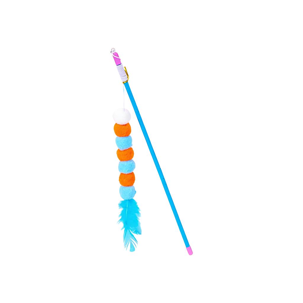 Interactive Caterpillar Cats Wand Toy With Bell & Feather, Elastic String Pom-Pom Teaser Stick For Indoor Cats